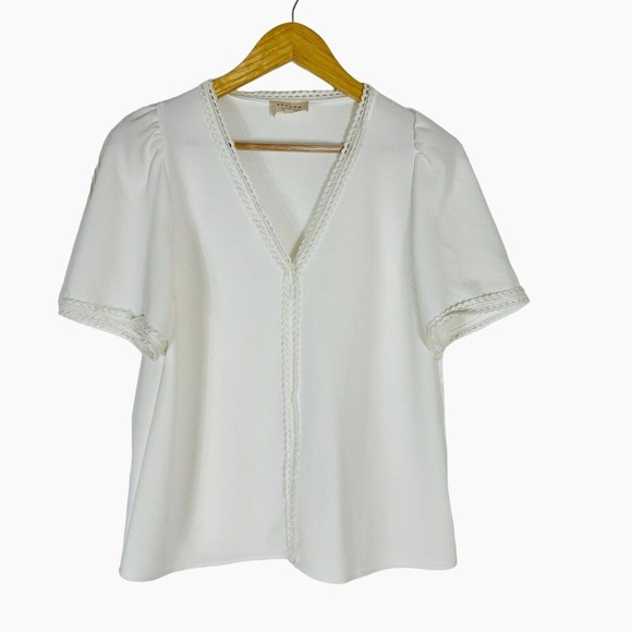 Sezane Tops - Sezane Tina Blouse Short Sleeve V-Neck Women's 34/2 Cottagecore Off White
